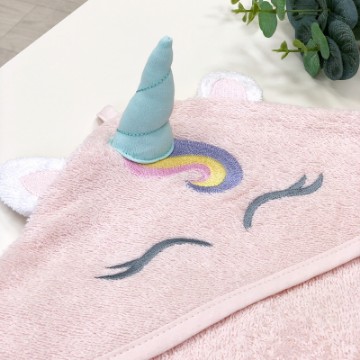 Prosop cu glugă pentru bebeluși și copii, confecționat din bumbac, model Unicorn